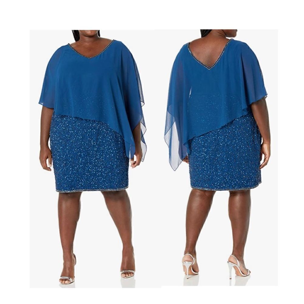 J Kara Women's Caplet V-Neck Short Cocktail Beaded Dress